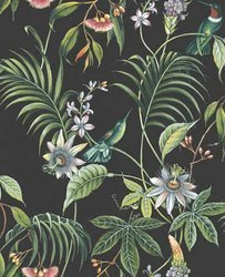Tapeta czarna egzotyczny wzór liscie 106976