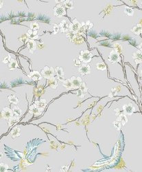 Tapeta szara kwiaty Japan Grey/Blue 106565