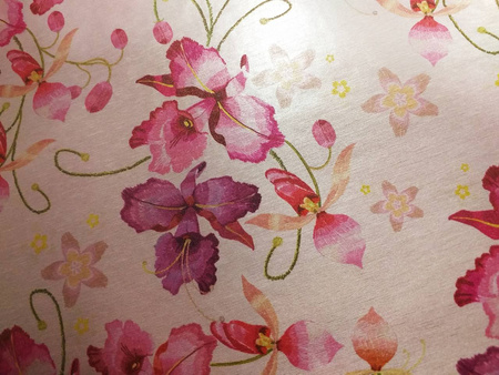 Okleina różowa błyszcząca kwiaty 45x150cm G-14058