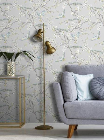 Tapeta szara kwiaty Japan Grey/Blue 106565