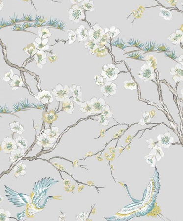 Tapeta szara kwiaty Japan Grey/Blue 106565