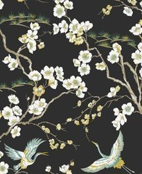 Tapeta czarna kwiaty Japan Black 105984